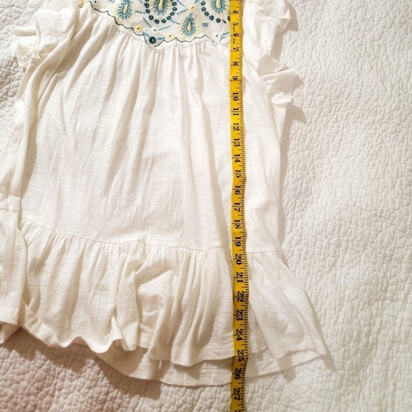 LUCKY Brand Top Womens Medium Embroidered‎ Mesh Top Ruffle Sleeves   Boho New - Picture 9 of 11